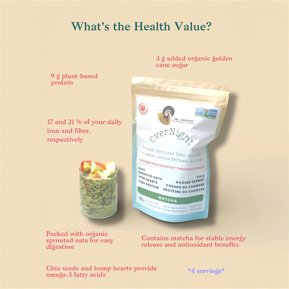 Sprouted Oats, Protein, Fiber + Matcha | 4 Servings