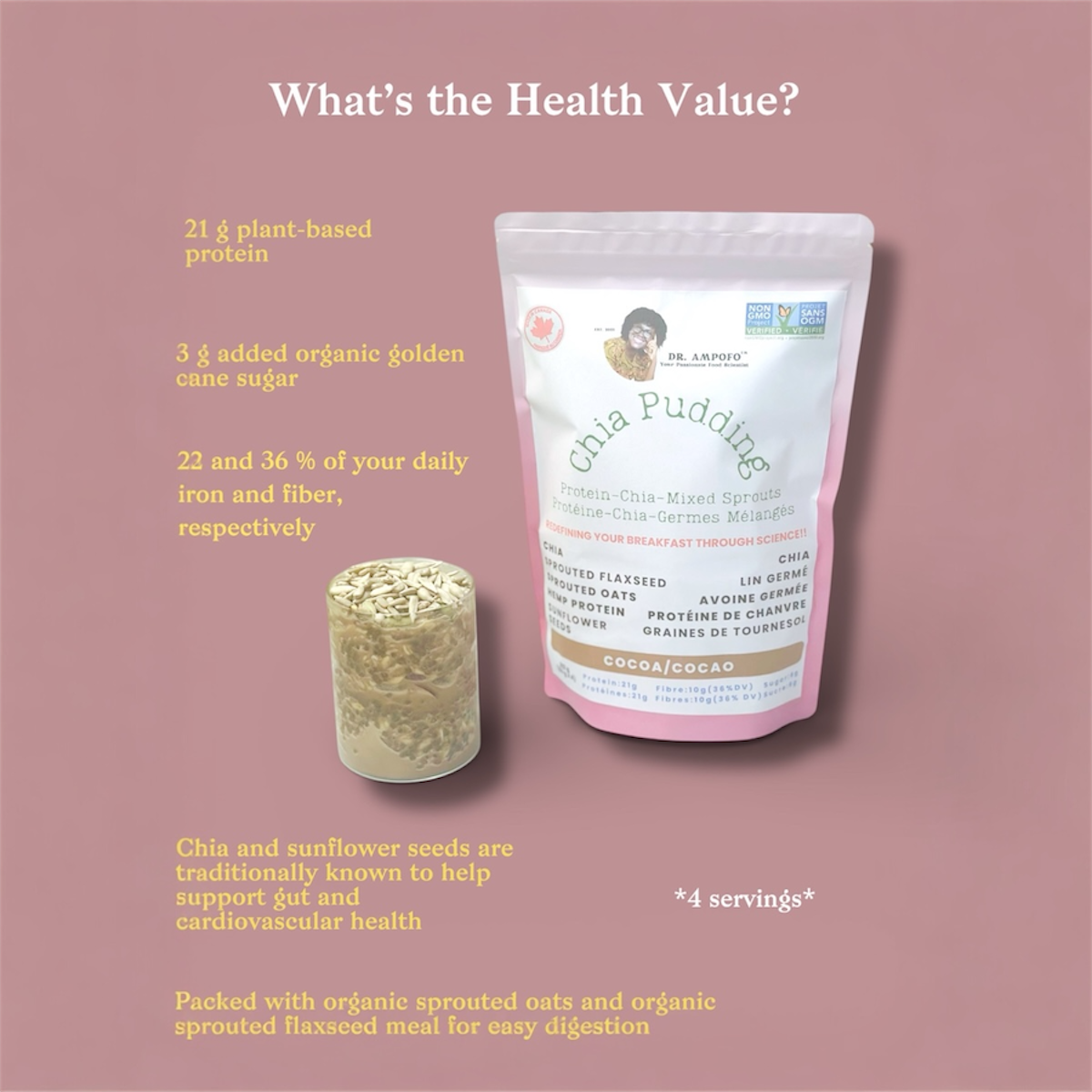 Mixed Sprouts, Chia, Sunflower Seeds + Cocoa | 4 Servings