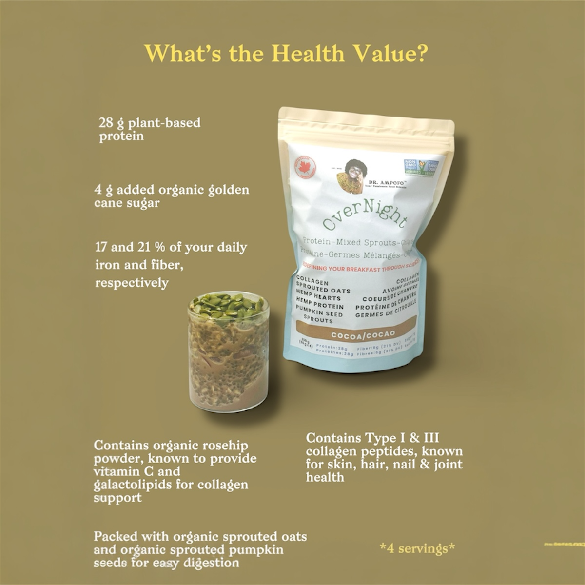 Mixed Sprouts, Collagen, Rosehip Powder + Cocoa | 4 Servings